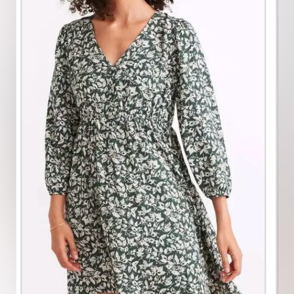 Madewell Women Dress Green Floral Balloon Sleeve Cottage Core xs